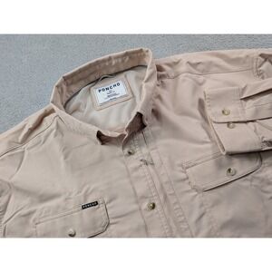 Poncho Outdoors Fishing Shirt Mens XXL Regular Fit Magnetic Pockets Tan Check